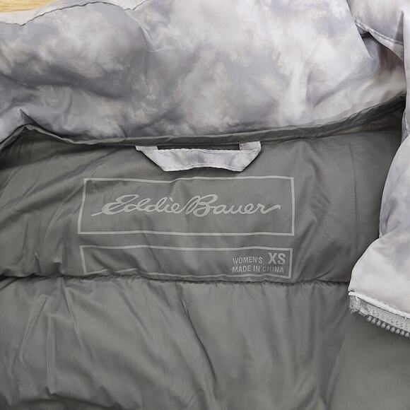Eddie Bauer Down Puffer Vest Womens Size XS EB650 Gray Tie Dye Full Zip Winter - Picture 3 of 11